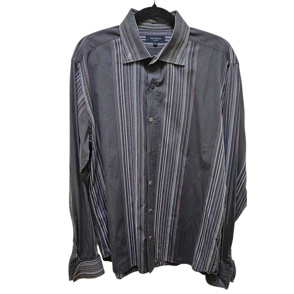 Ted Baker Striped Button Up Dress Shirt Long‎ Sleeve Career Casual Size 5 (LG)